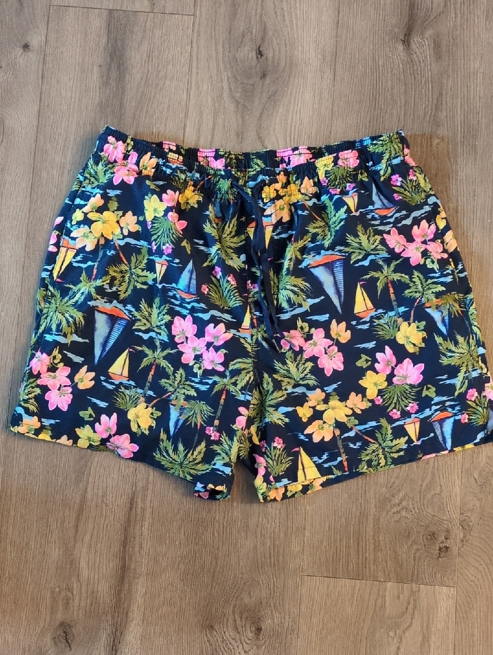 Old Navy Black Swim Shorts with Multicolor Floral Trim